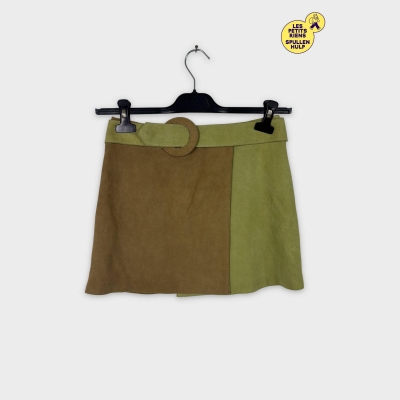 Jupe cuir bicolore vert marron Swess design XL 14 💛