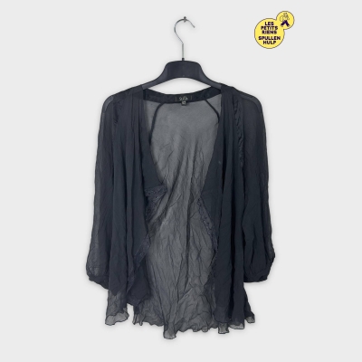 Chemisier Stills en soie noire L transparent dentelle chic