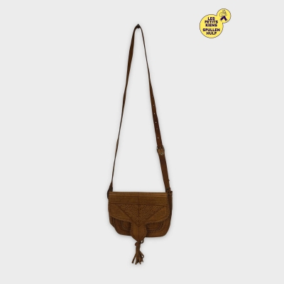 Sac bandoulière vintage cuir marron motifs décoratifs Unique