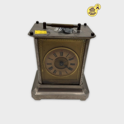 Horloge de table vintage en métal argenté et doré