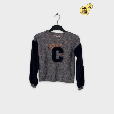 Pull Chipie 12 ans Gris Détails Brodés Manches Fausse Fourrure