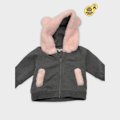 Blue bay Sweat à capuche gris détails roses fausse fourrure 6-9 mois 💛