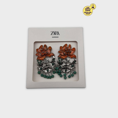 Boucles d'oreilles Zara fleuries argentées perles vertes