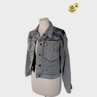Veste En Jean Grise Customisée Bandana S Happy Pink