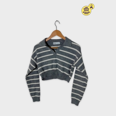 Pull Bershka Gris Rayé Blanc Xs À Manches Longues