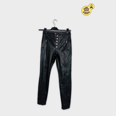 Pantalon Simili cuir Noir Only S Avec Fermetures Éclair Et Boutons