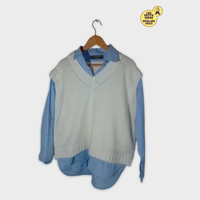 Pull Sans Manche Blanc Primark L Avec Chemise Bleue