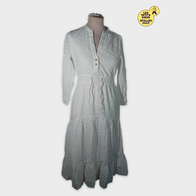 Robe Zara Broderie Anglaise Blanche Manches Longues S