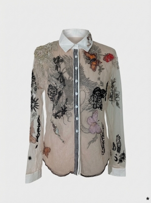 Chemise Zara Icons Transparente Motifs Brodés style tatouage L