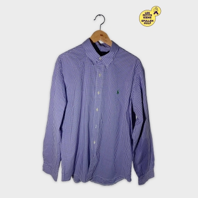 Chemise Ralph Lauren Homme Carreaux Vichy Violet Logo Brodé Xl