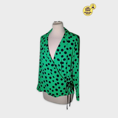 Chemisier Cache-cœur Vert À Pois Noirs Zara Xs