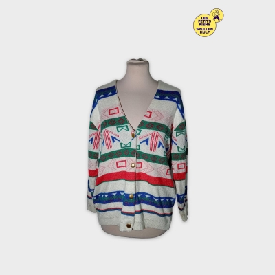 Gilet Cardigan Com's Fashion Wear Motif Géométrique Vintage M