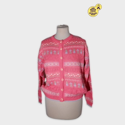 Gilet En Maille Rose Motifs Fleuris Et Géométriques Taille Unique