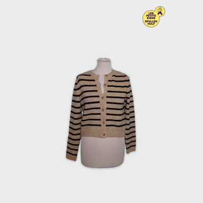 Gilet Cardigan Rayé Noir Beige Camel Zara Taille S