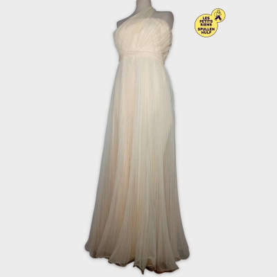 Robe De Soirée Asos Longue Plissée Crème Nude Épaule Dénudée L
