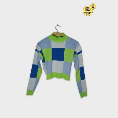 Pull Heartbreak Damier Carreaux Bleu Vert Blanc L
