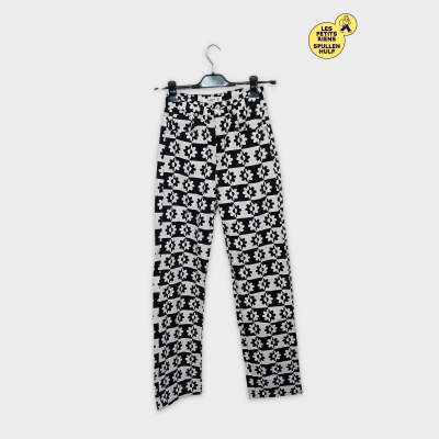 Pantalon Pull&bear Motif Carreaux Fleurs Noir Blanc Taille 34