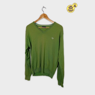 Pull Fred Perry Vert Col V Laine Homme Xl