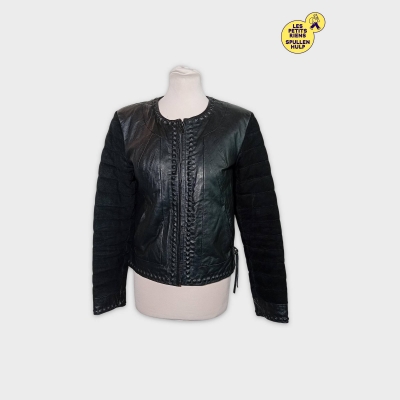 Veste Biker Cuir Noir Cloutée Matelassée Eleven Paris L