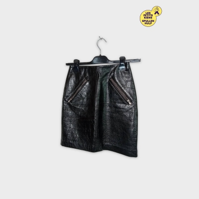 Jupe Courte Cuir Noire Maje Avec Zips Apparents