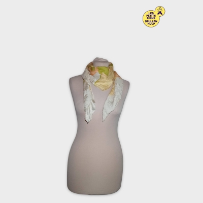 Foulard En Soie Imprimé Floral Tons Pastels Vintage Unique