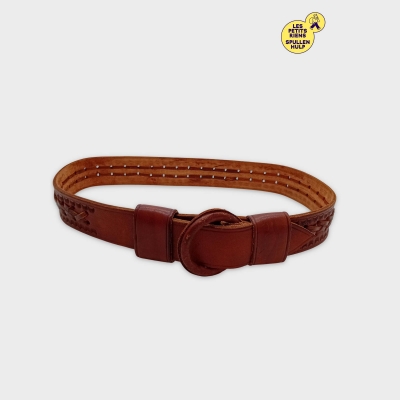 Ceinture Cuir Tressé Marron Ajustable Boucle Recouverte