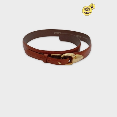 Ceinture Cigue Cuir Vachette Marron Boucle Dorée Taille 75 Cm