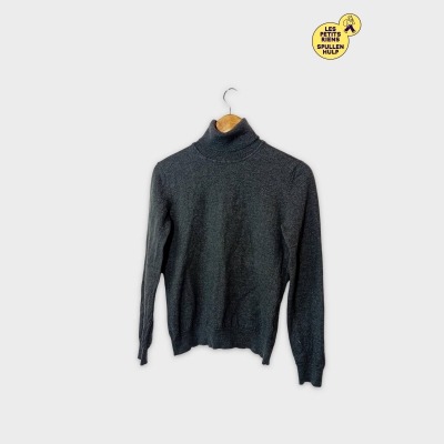 Pull Col Roulé Hugo Boss 100% Laine Vierge Gris Anthracite Taille M