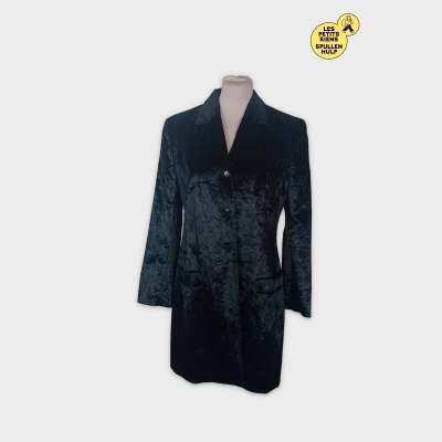 Veste Manteau Longue Velours Effet fausse Fourrure Noir Femme Cesaro Due