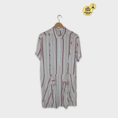 Robe Chemise Ikks S Rayée Blanc Et Rouge Avec Ceinture