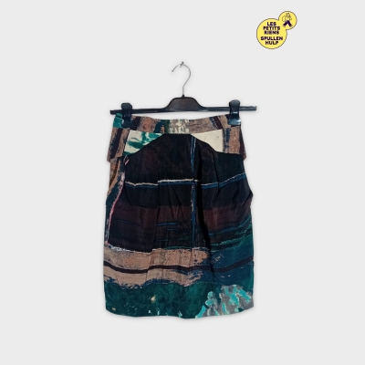 Jupe Kenzo Soie Motif Abstrait Vert Marron Noir S