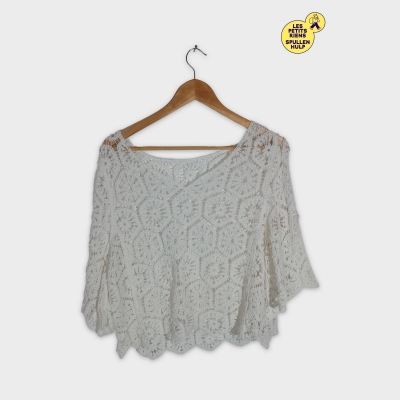 Top Court En Dentelle Crochetée Blanche Style Bohème