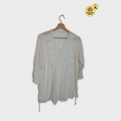 Tunique Blouse Blanche Brodée Et Pailletée Style Bohème