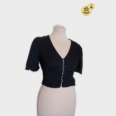 Top Court Noir Smocké À Boutons Monki Xxs