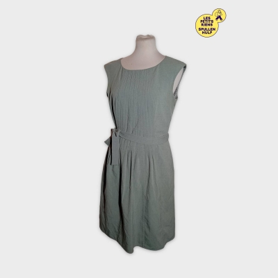 Robe Droite Plissée Ceinturée Vert Kaki Calvin Klein