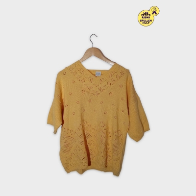 Pull Léger Maille Ajourée Jaune Coton Acrylique Femme