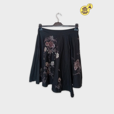 Jupe Noire Broderies Florales Vue Sur Mer Taille S 36