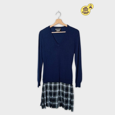 Robe Bi-matière Boutique Moschino Bleu Marine Et Carreaux
