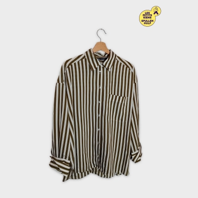 Chemise Rayée Vert Olive & Blanc Zara L