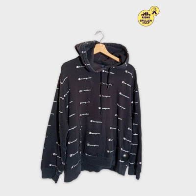 Champion Sweat À Capuche Noir Logo All-over Homme Xl