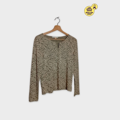 Top Blouse Femme Unjour Ailleurs Motif Feuillage Jacquard Beige Kaki L 40