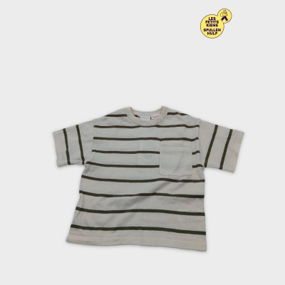 T-shirt Enfant Zara Rayé Écru Vert Foncé Manches Courtes 18-24 Mois