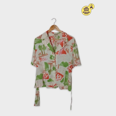 Chemisier Fleuri Devernois Blanc Vert Orange Taille S