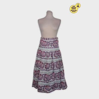 Jupe Plissée Motif Cachemire Rose Blanc Bohème Légère S