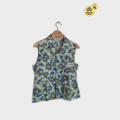 T-shirt Sans Manches Louis Louise Motif Floral Bleu Jaune L 14 Ans