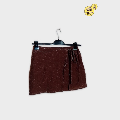 Jupe Mini Froncée Brillante Marron Pull&bear S
