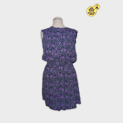 Robe Courte Fleurie Maje T.38 Bleu Marine Et Violet