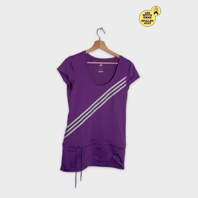 Robe T-shirt Sport Adidas Climacool Violet Bandes Blanches Taille L