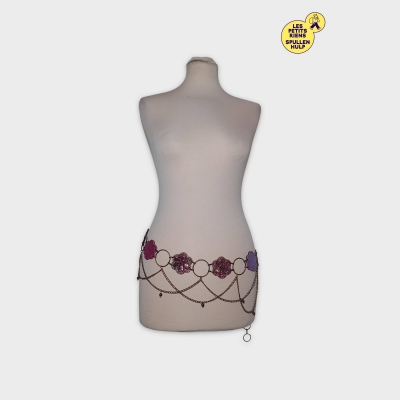 Ceinture Chaîne Dorée Fleurs Sequins Effet Irisé Ajustable