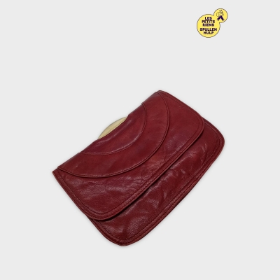 Sac À Main Pochette Vintage Cuir Rouge Bordeaux Lady Charme